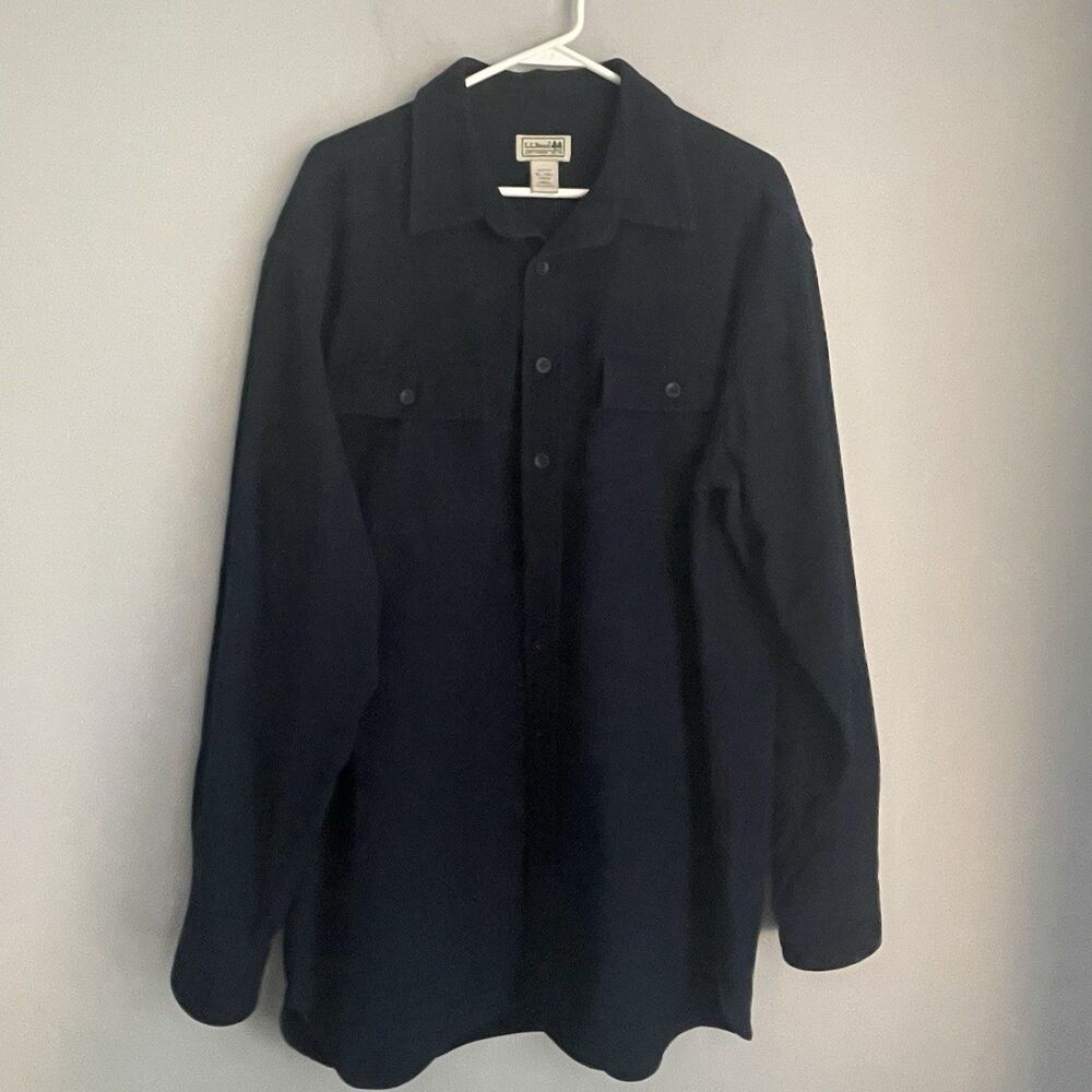 LL Bean Flannel Shirt XL Tall Navy Blue Cotton Button Down 0MT04 EUC